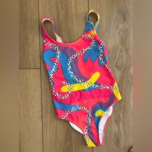 NWOT Malibu Barbie Costume One piece swimsuit Retro 80’s print